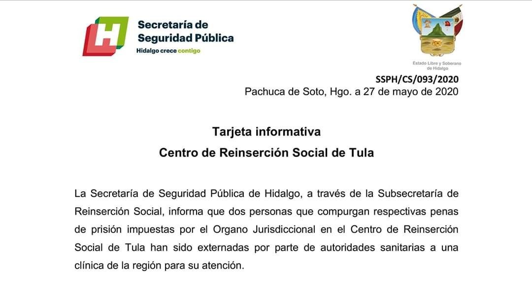 En Hidalgo internan en Hospital de Tula a 2 reos por sospecha de Covid 19