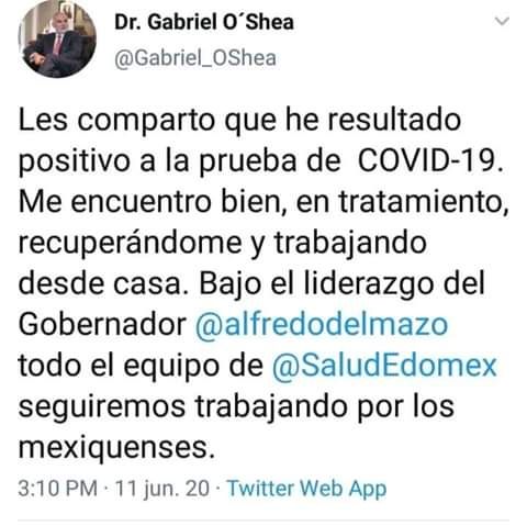 Gabriel Oshea Cuevas Secretario de Salud Mexiquense da positivo a Covid-19