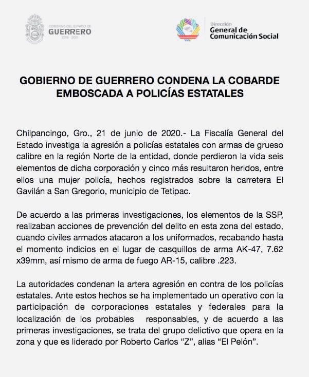 Condena gobierno de Guerrero brutal ataque a policías estatales 