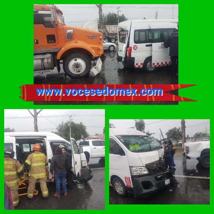Se impacta Camión Arenero atrás de una combi de la ruta 83 en la carretera Texcoco _
Los Reyes La Paz
