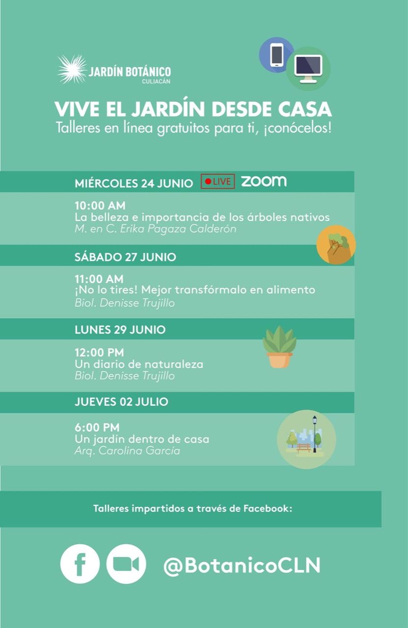 Jardín Botánico Culiacán te invita a participar en  talleres en línea gratuitos