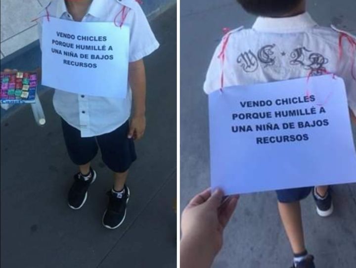 Por burlarse de una niña de bajos recursos, niño es obligado a vender chicles en Sonora, México. 