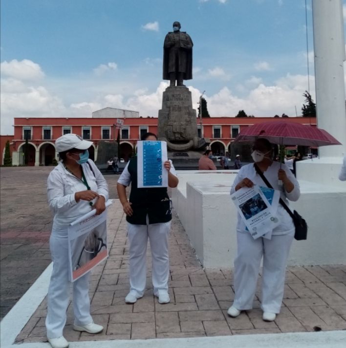 En Hidalgo médicos y enfermeras del IMSS,ISSSTE y otras instituciones se manifestaron en demanda de equipo para evitar contagios de Covid 19. 