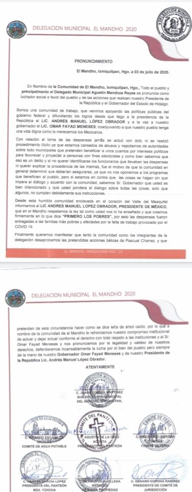 Comunidad de  El Mandhó Ixmiquilpan  se deslinda de acciones  bélicas y electoreras de Pascual Charrez