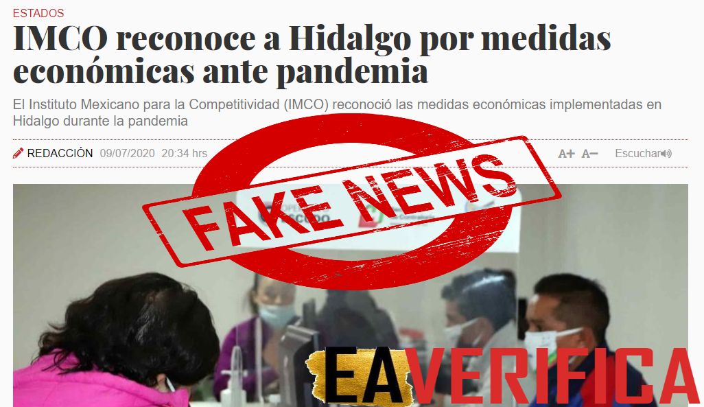 ¿Reconoció IMCO a Hidalgo por medidas durante pandemia? fue Fake News
