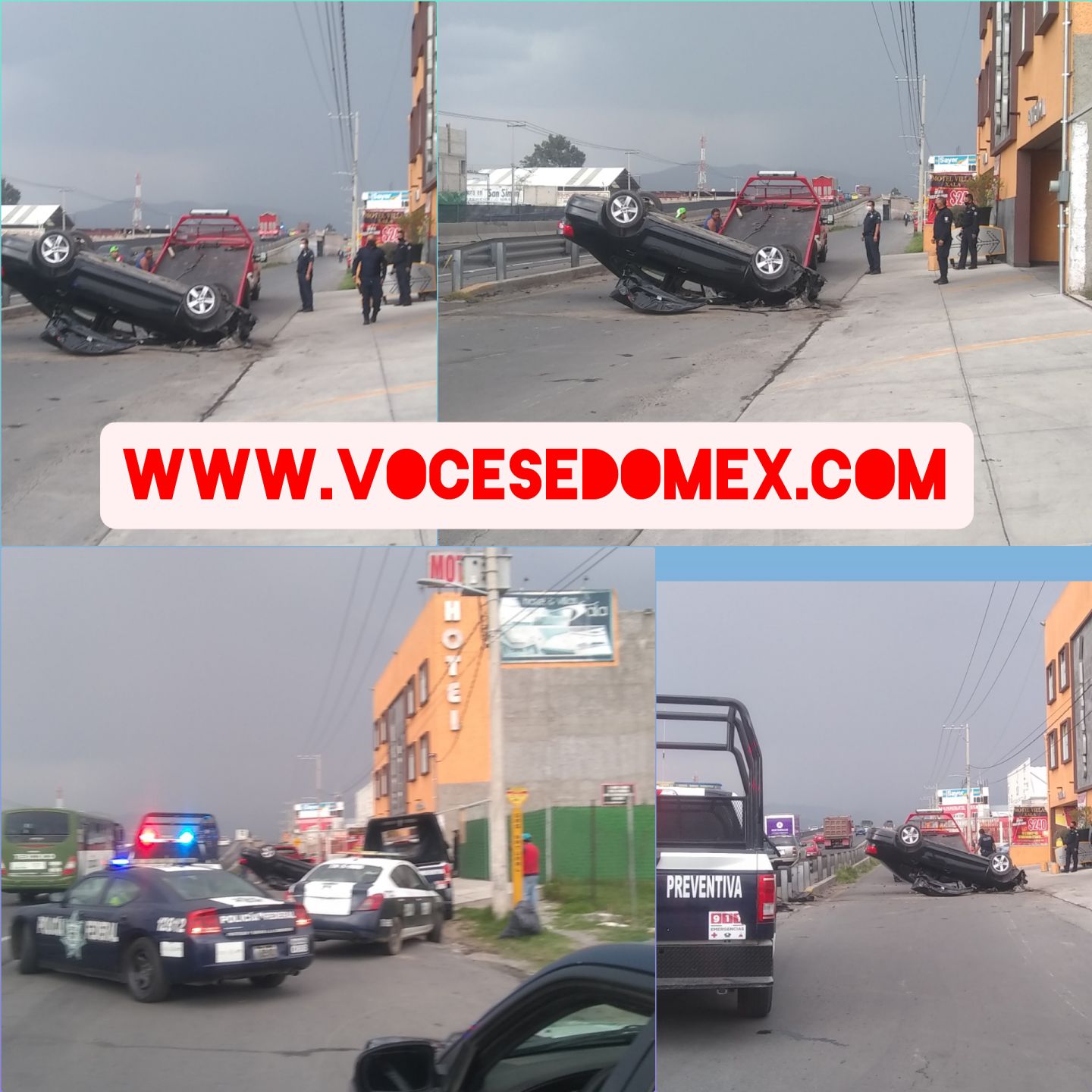 Coche se volcá en la carretera Texcoco-Calpulalpan, conductor 
y acompañante se dan a la fuga