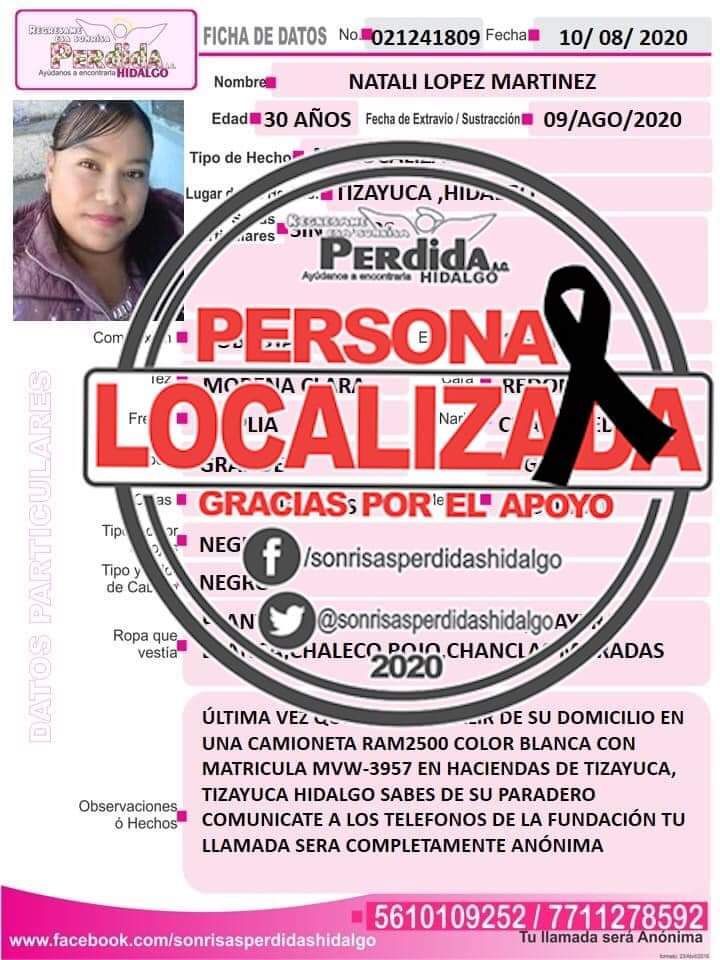Encuentran muerta en EdoMex a mujer desaparecida en Tizayuca, Hidalgo.