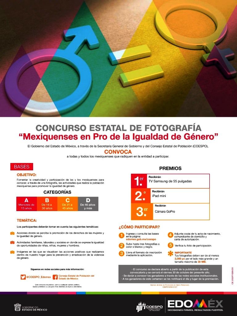 El COESPO invita al concurso estatal de fotografía ’Mexiquenses en pro de la igualdad de género’ 

