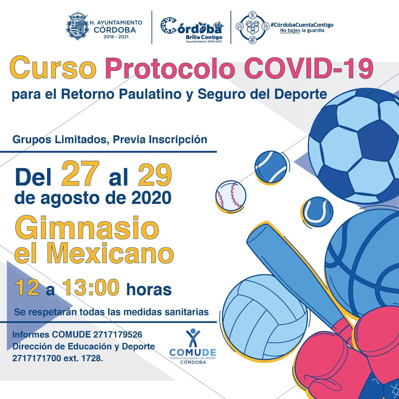 Ayuntamiento de Córdoba convoca a Curso Protocolo COVID19 para el retorno paulatino y seguro del deporte.