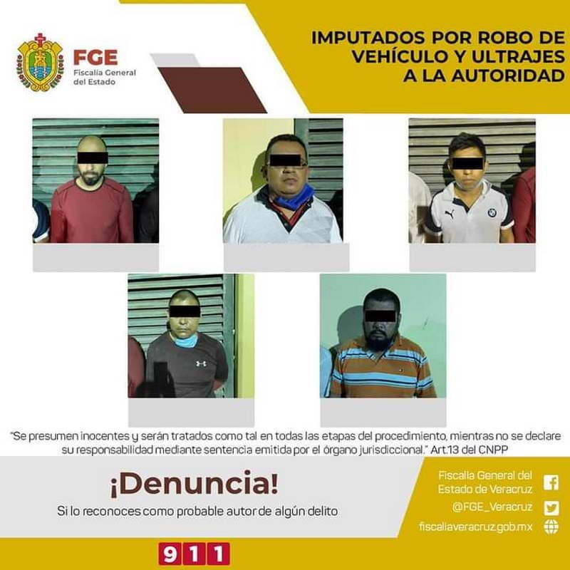 Por detentación de vehículo robado y ultrajes ejecutan acción penal contra detenidos de Paso del Macho