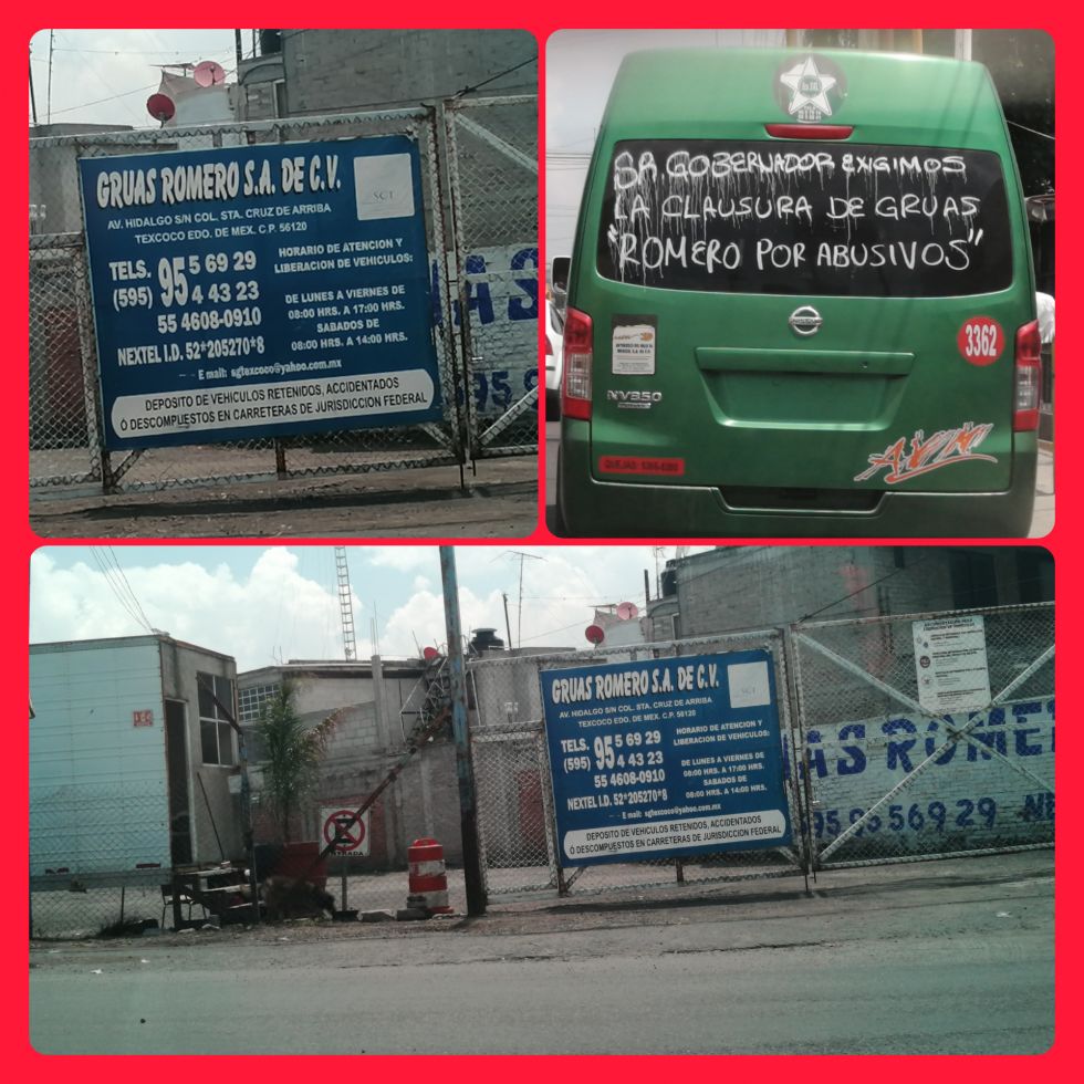 Exigen frenar y cerrar a grúas Romero por abusos piden Transportistas de la región de Texcoco 