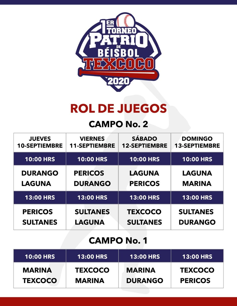 Todo listo para el 1er Torneo Patrio de Béisbol Texcoco 2020