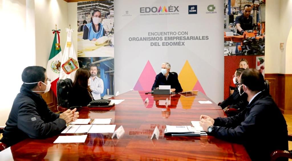 Alfredo del Mazo e integrantes de Consejos Empresariales en reunión para la reactivación económica del Estado de México 