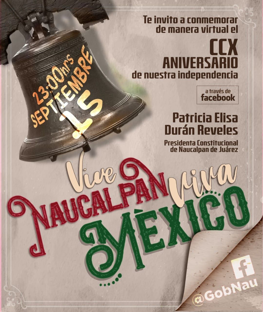 El Gobierno de Naucalpan te invita a seguir la transmisión del Grito de Independencia