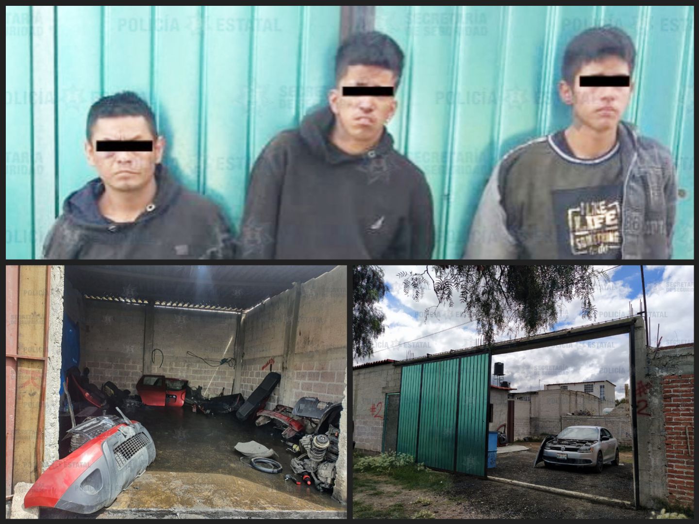 Elementos de SS resguardan casa en Tepetlaoxtoc que al parecer era ocupada para almacenar y desvalijar vehículos robados, detiene a 3