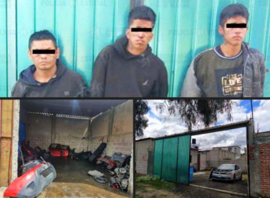 Detienen a  tres personas en inmueble  con carros robados en San Bernardo Tepetlaoxtoc 