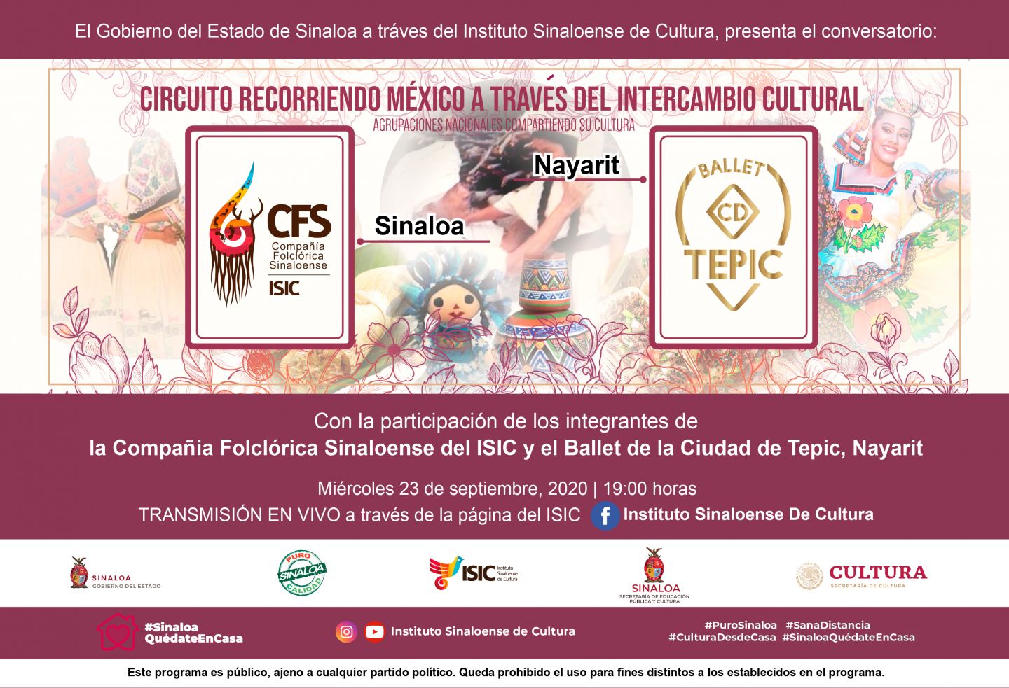 Este miércoles, la Compañía Folclórica Sinaloense inicia programa de charlas en redes del ISIC