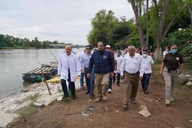 Supervisan operativo 24 horas del río Suchiate a El Ceibo, INM, SRE, Sedena, Semar y GN, Embajada de Guatemala y autoridades de salud de Chiapas y Tabasco
