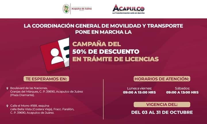 Amplía Gobierno Municipal de Acapulco programa de descuento del 50% en licencias de conducir