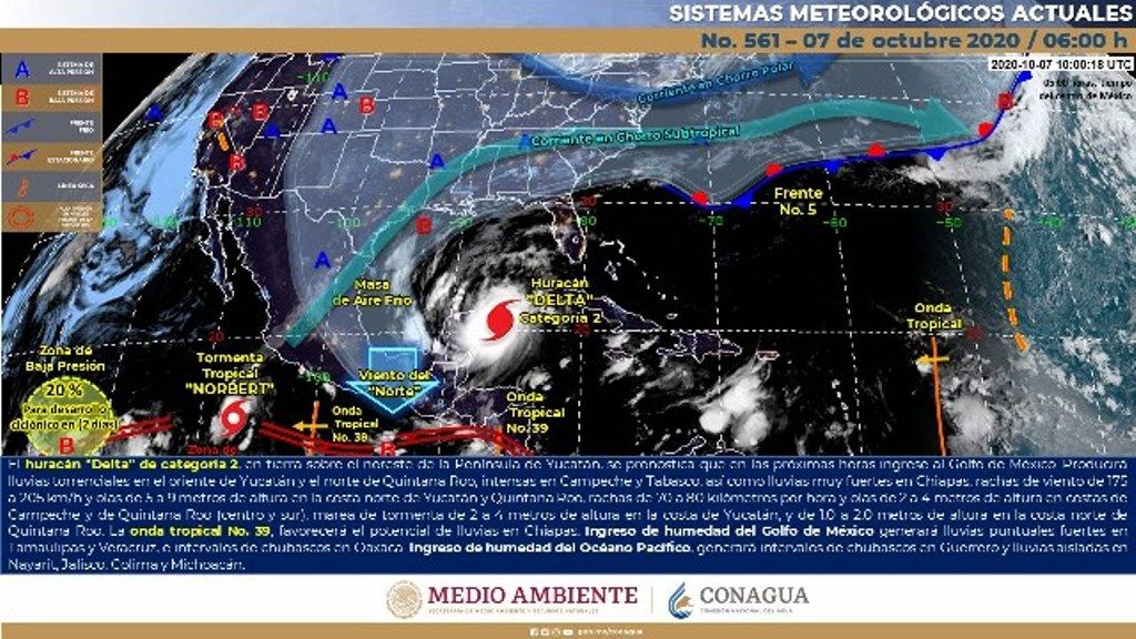 El huracán Delta ocasionará lluvias puntuales torrenciales