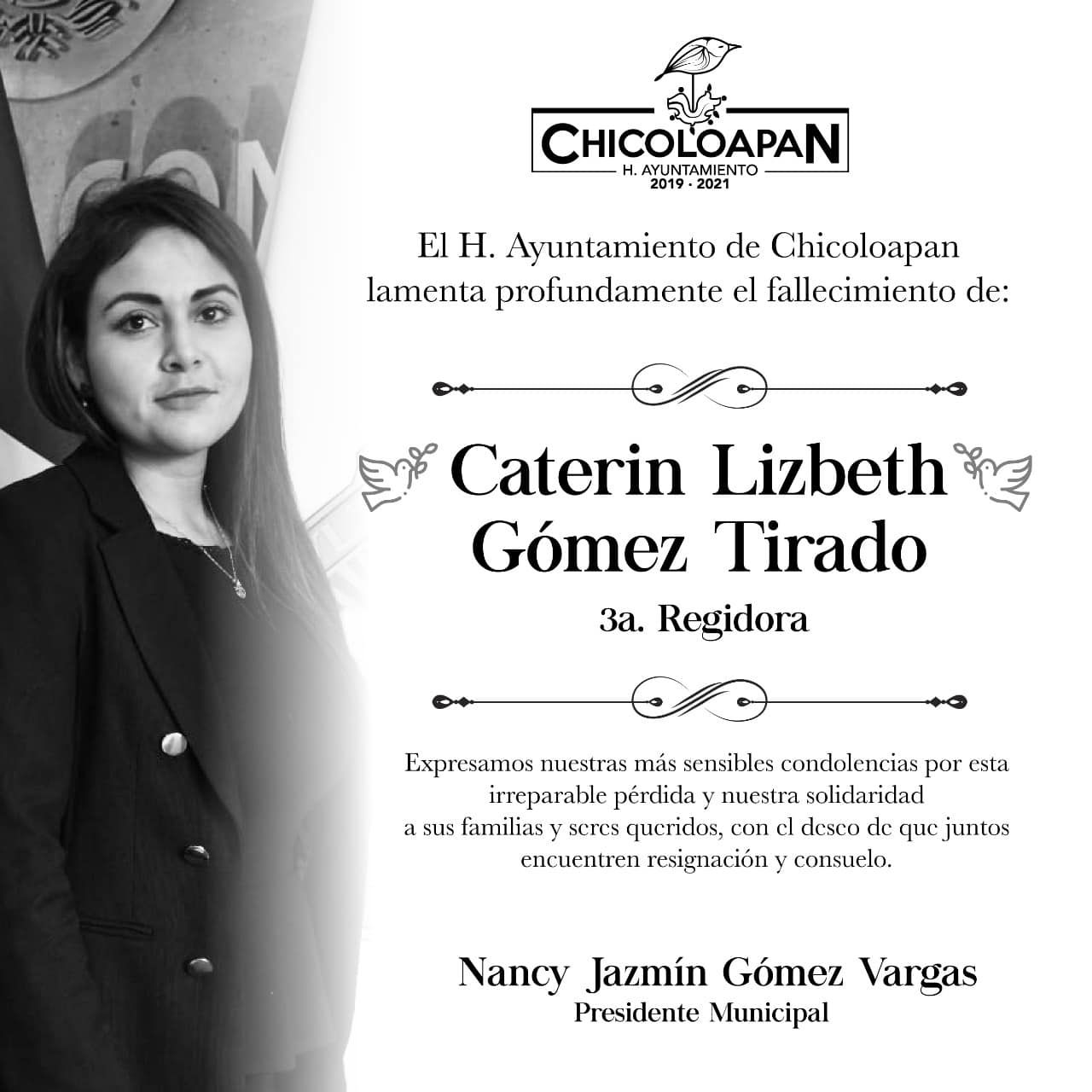 Gobierno municipal de Chicoloapan lamenta el fallecimiento del la 3ra regidora Caterin Lizbeth Gómez
