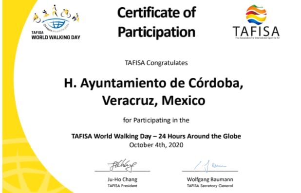 Recibe Ayuntamiento de Córdoba reconocimiento internacional por World Walking Day