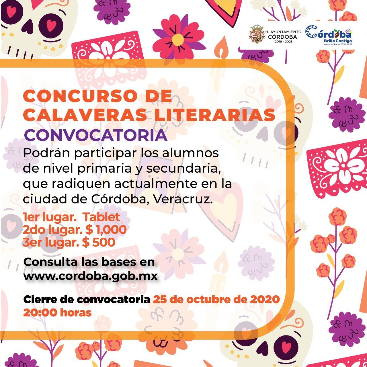 Amplían convocatoria para concurso de Calaveritas Literarias en Córdoba