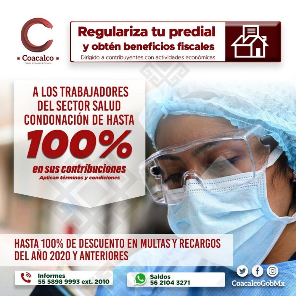 Ante la contingencia sanitaria que se vive por COVID-19, Coacalco mantiene descuentos en pago de predial