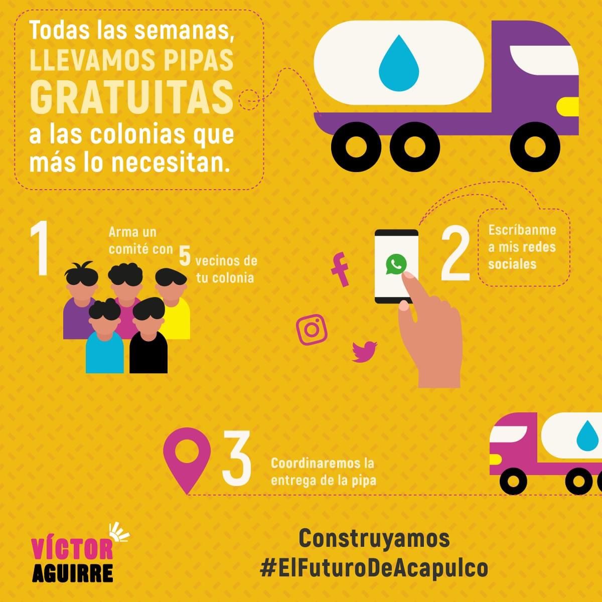 Trabaja Víctor Aguirre por el futuro de Acapulco; ayuda con pipas de agua en las colonias populares 