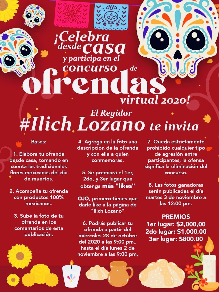 Celebra desde casa el Día de Muertos; promueve Ilich Lozano concurso de ofrendas virtual 2020 