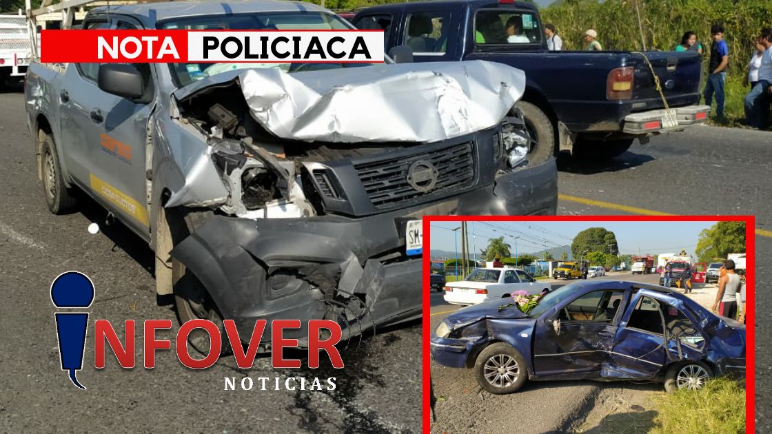 Encontronazo entre 3 vehículos en la Federal Córdoba - Veracruz, deja seis lesionados.