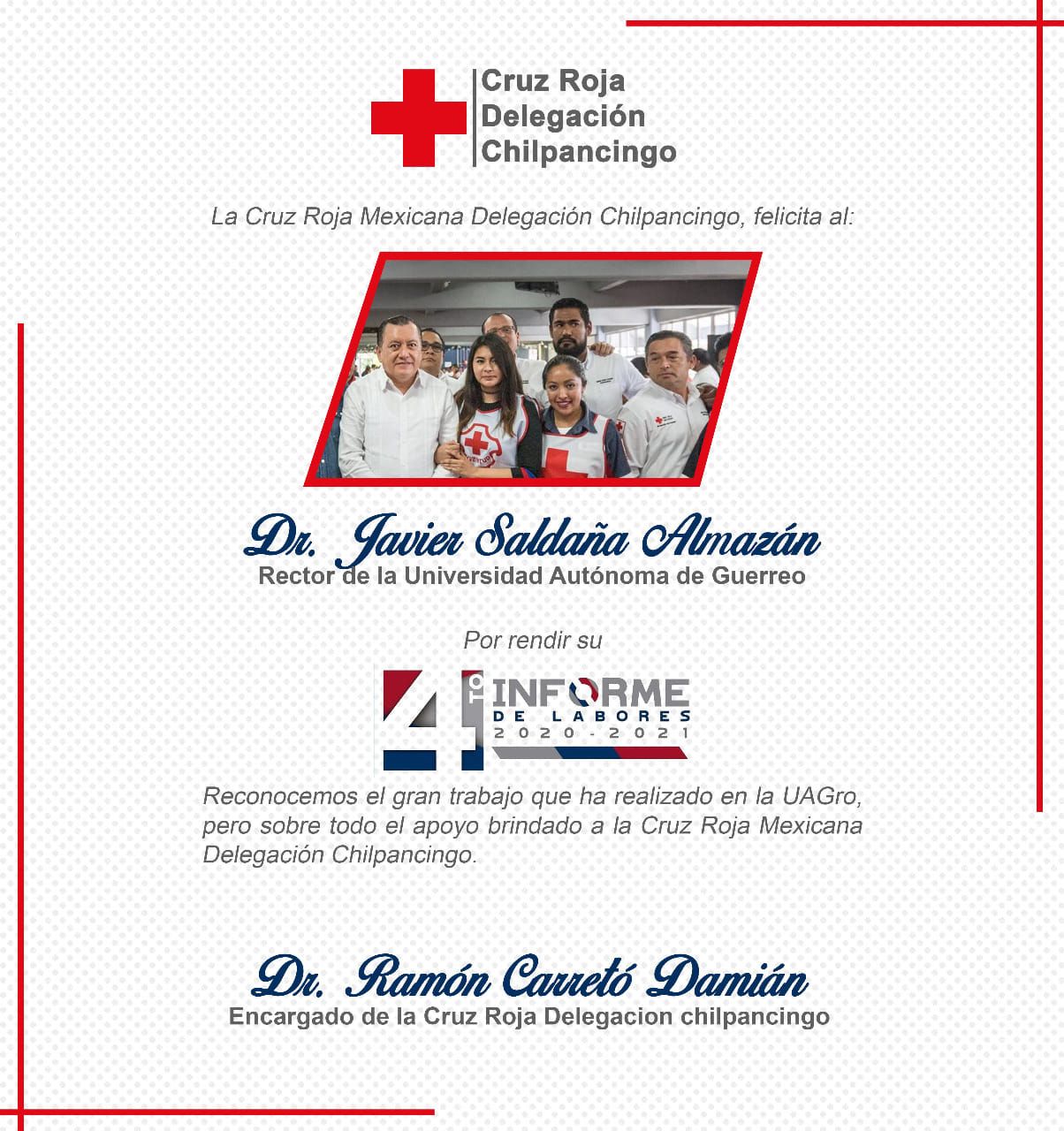 Agradece Javier Saldaña a la Cruz Roja Chilpancingo por sus palabras de felicitación