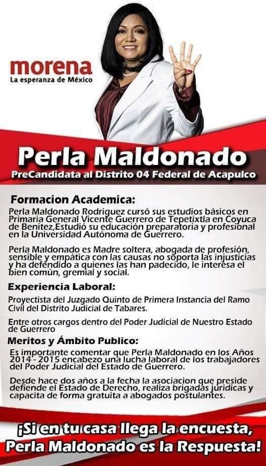 Se afianza Perla Maldonado en el Distrito 04 federal; va por la postulación de Morena, indica 