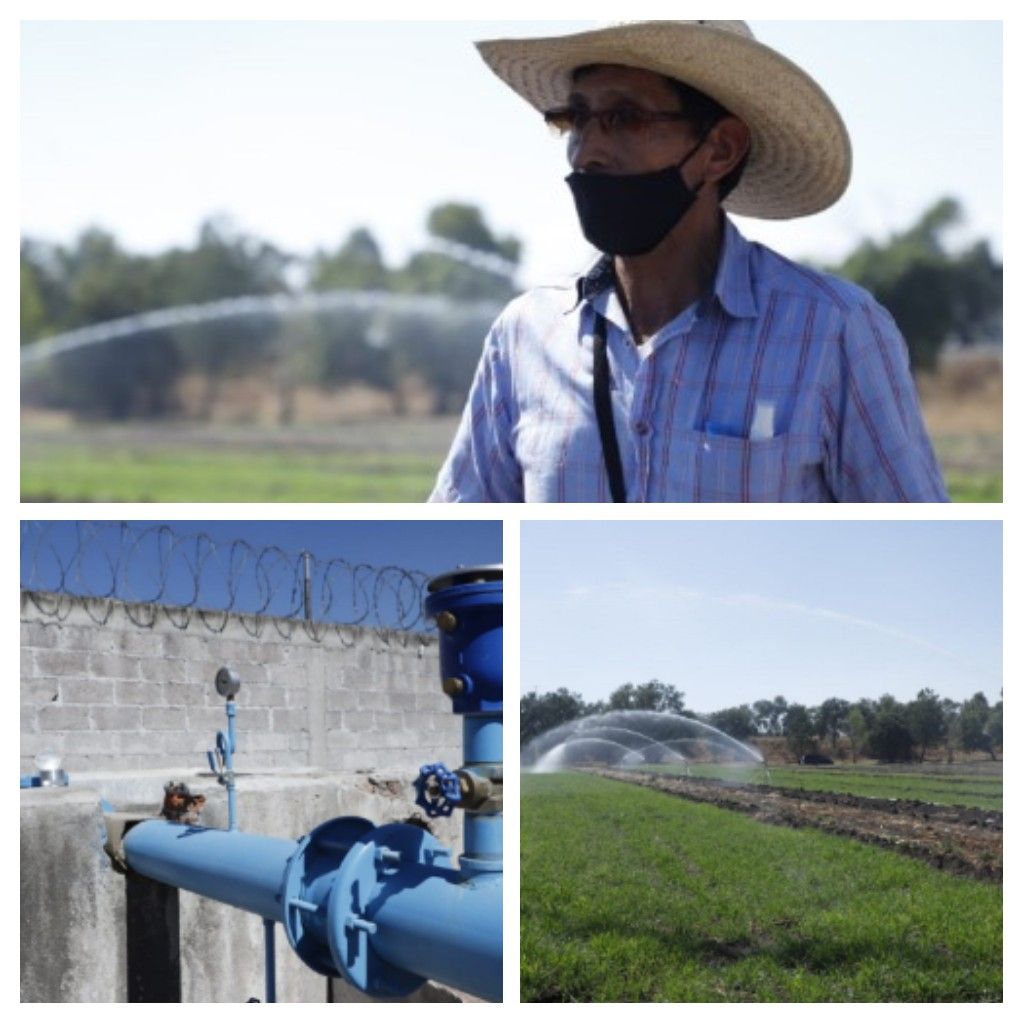 Reciben agricultores de Acolman sistema de riego con aspersores 