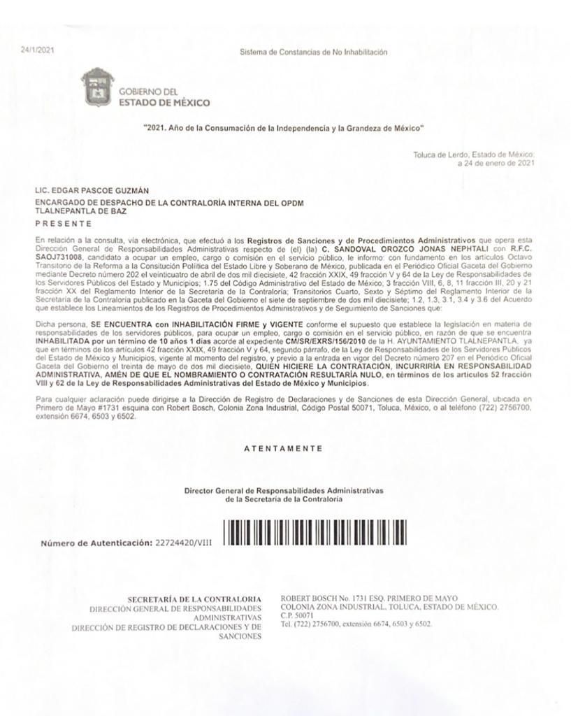 Jonás Sandoval ex director del OPDM es investigado por falsificación de documentos en Tlalnepantla.
