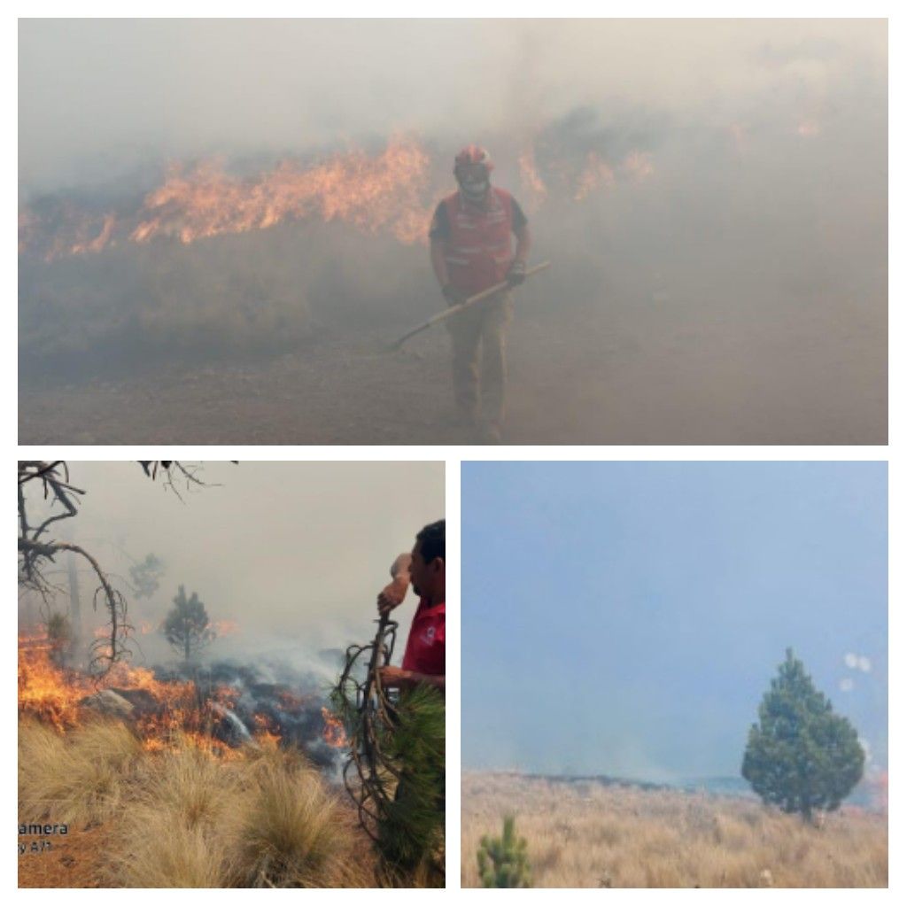 Combaten incendio en San Juan de las Huertas de Zinacantepec
