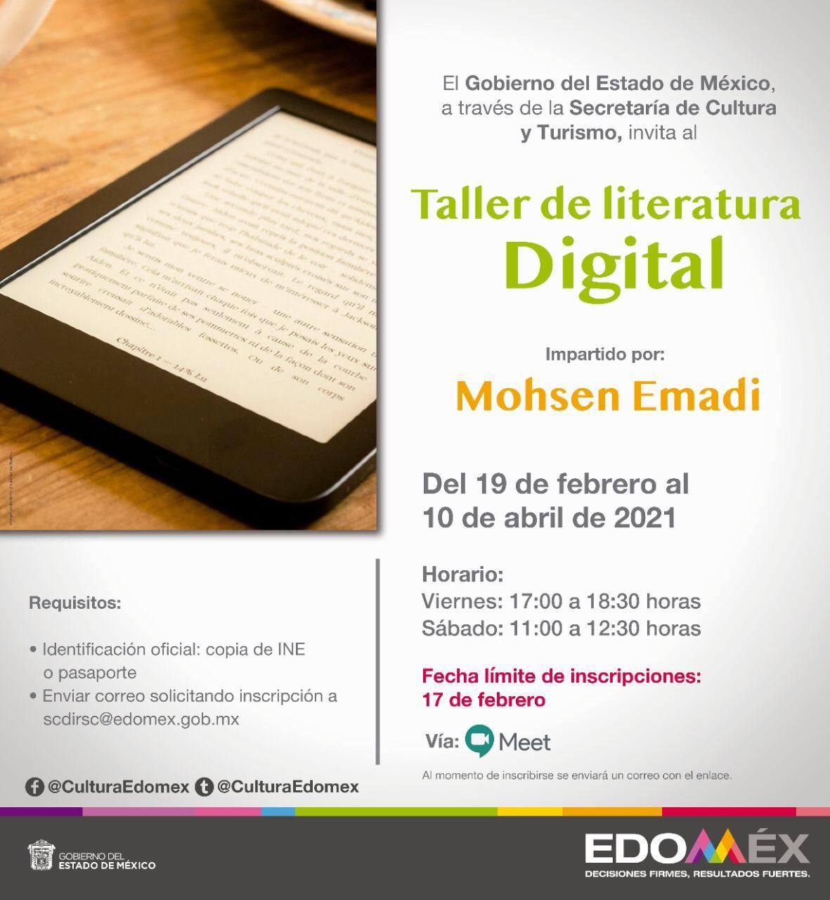 Anuncia Secretaría de Cultura y Turismo Taller de Literatura Digital