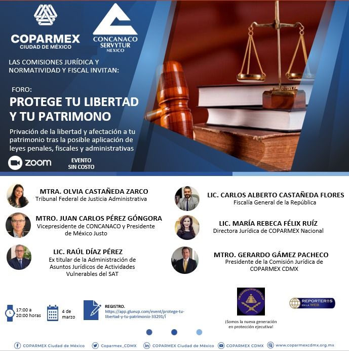 Realizará COPARMEX CDMX foro jurídico ’ proteger tu libertad y tu patrimonio ’