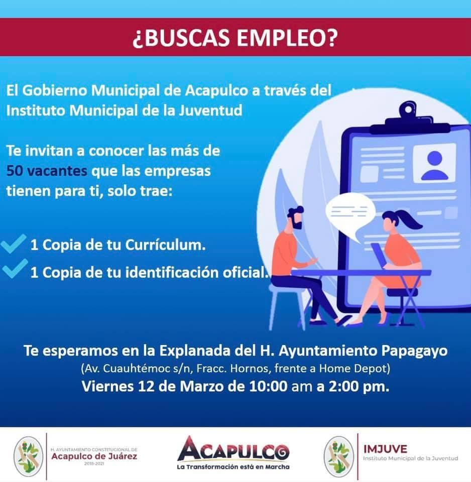 Ofertan empresarios y el gobierno municipal de Acapulco más de 50 vacantes para los jóvenes 