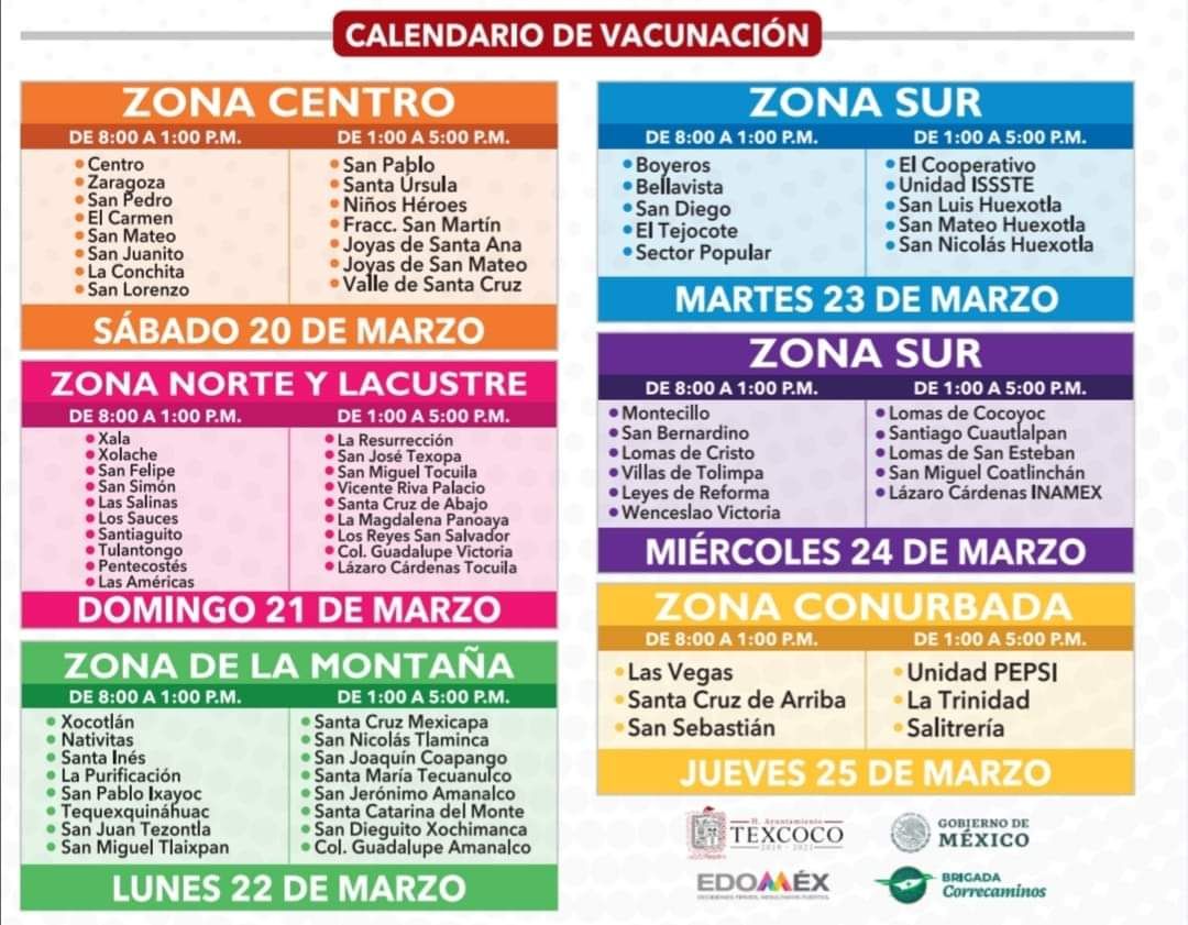 Conoce las fechas y lugares  de vacunación contra el Covid-19 para adultos mayores de Texcoco 