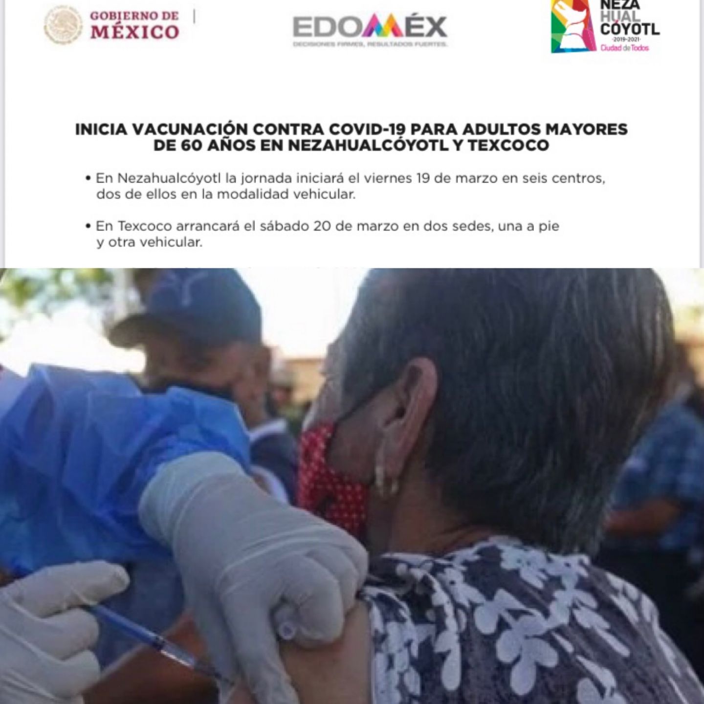 Próximo viernes inicia jornada de vacunación contra COVID-19 a adultos mayores en Nezahualcóyotl 