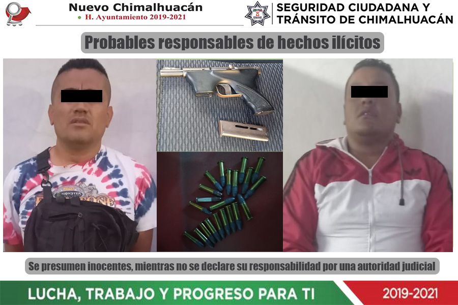 En Chimalhuacán capturan a dos sujetos que realizaban disparos al aire