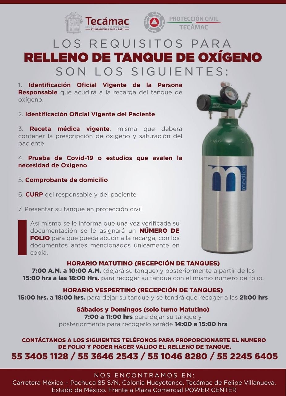 Tecamac continúa realizando relleno de tanques de oxigeno