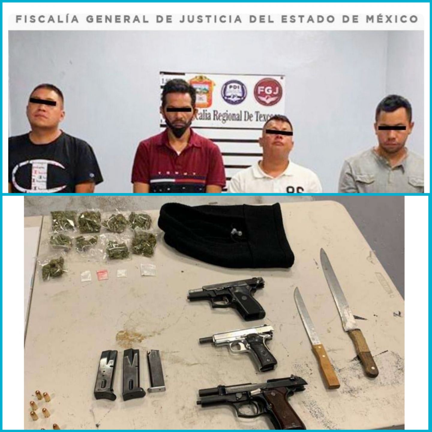 La FGJEM detien a 4 sujetos con drogas y armas en Tezoyuca 