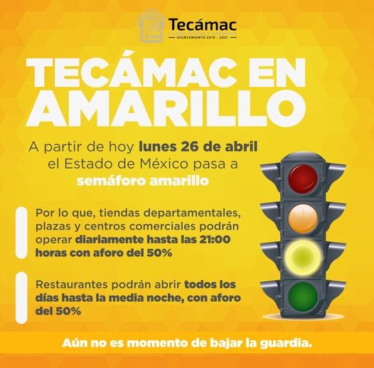 Municipio tecamaquense se encuentra en semáforo amarillo