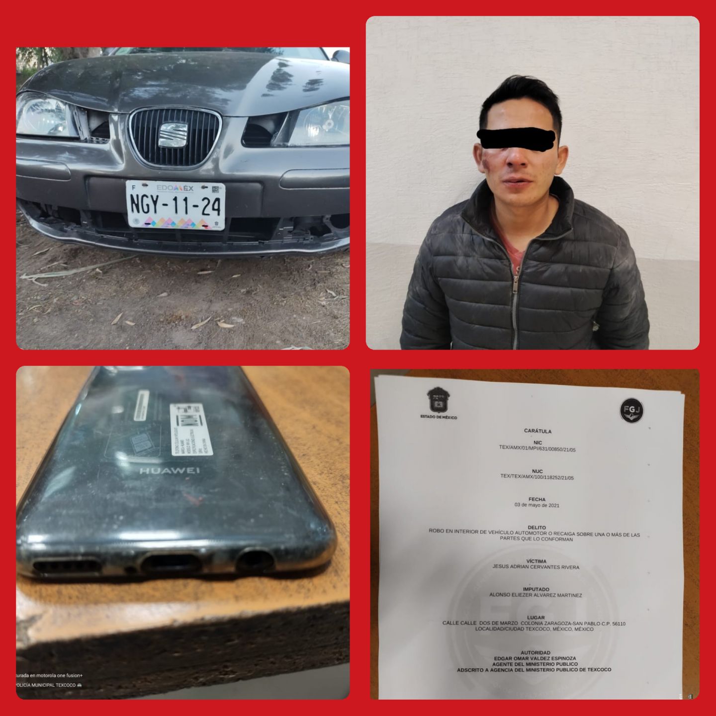La policía municipal de Texcoco asegura a un hombre por robar en interior de un auto 