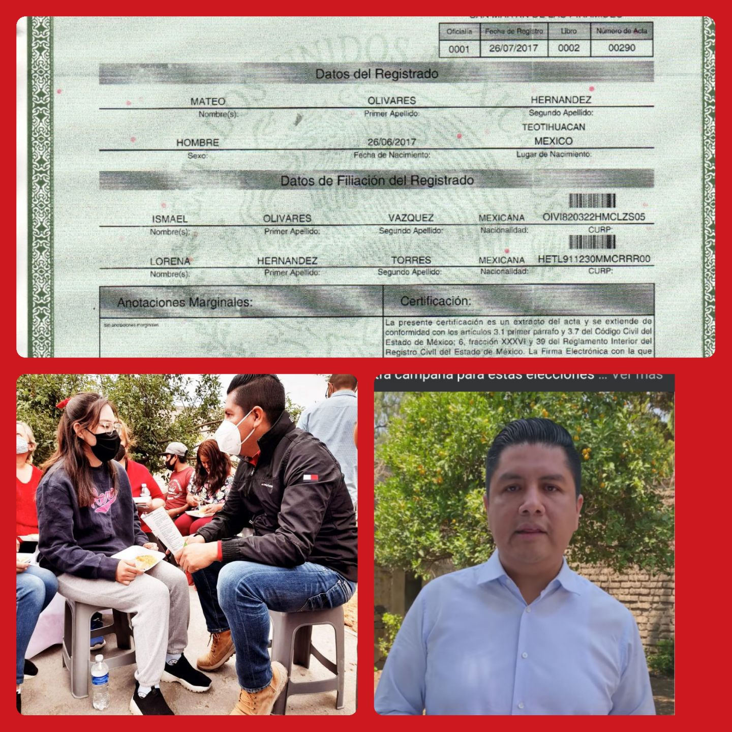 Candidato del PRI Ismael Olivares se avergüenza de Tepetlaoxtoc al  registrar a su hijo en Teotihuacán 