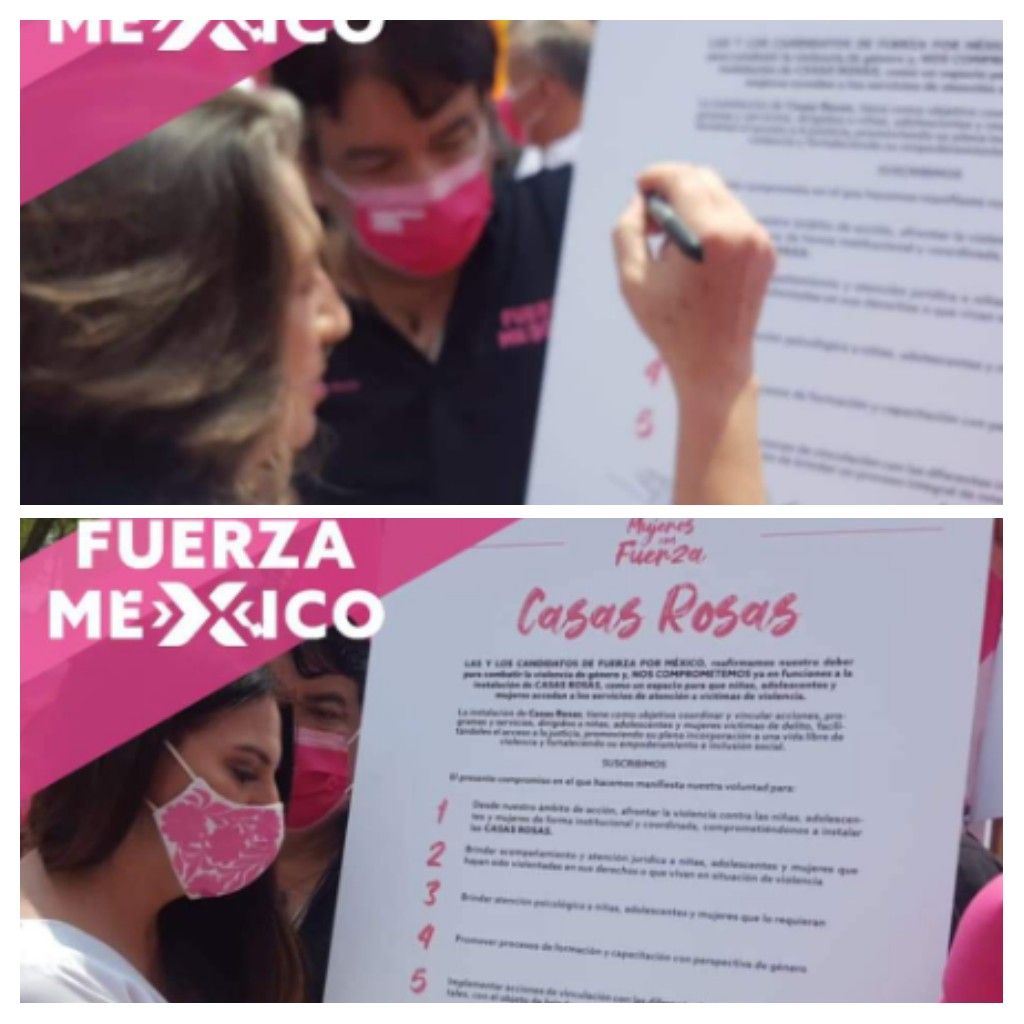 Candidatas y candidatos de fuerza por México firman acuerdo para crear casa rosas a nivel nacional para combatir la violencia contra las mujeres