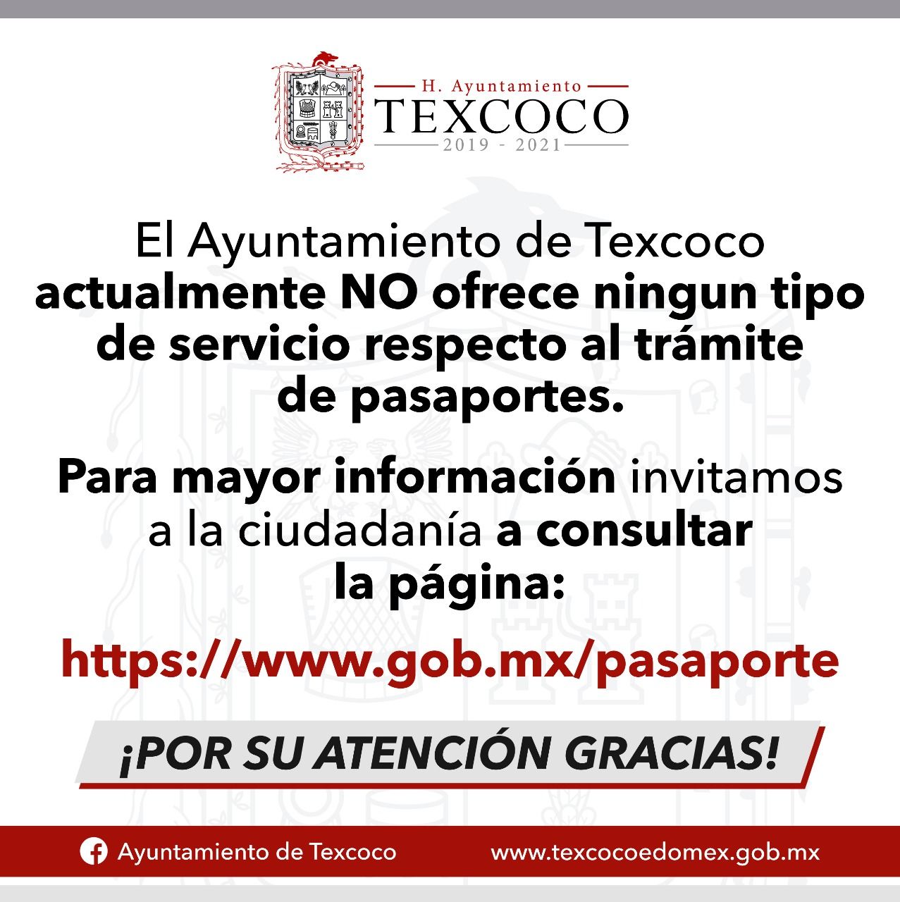 Gobierno de Texcoco desconoce todo trámite de pasaportes del 30 de marzo del 2020 en adelante