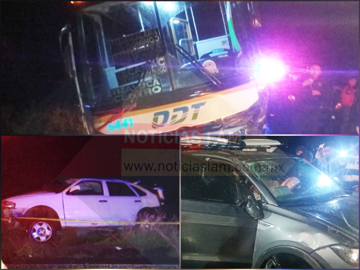 Dos hombres mueren al chocar sus vehículos y después son arrollados por un autobús de pasajeros en Temascalapa